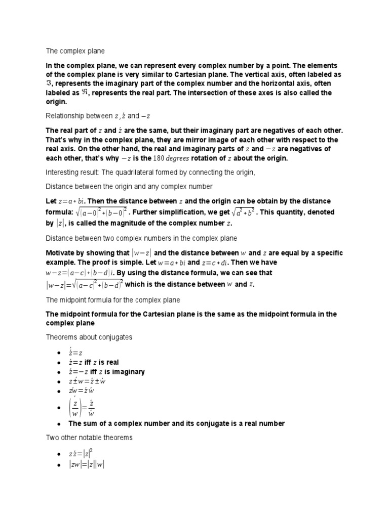 The Complex Plane | PDF | Complex Number | Cartesian Coordinate System