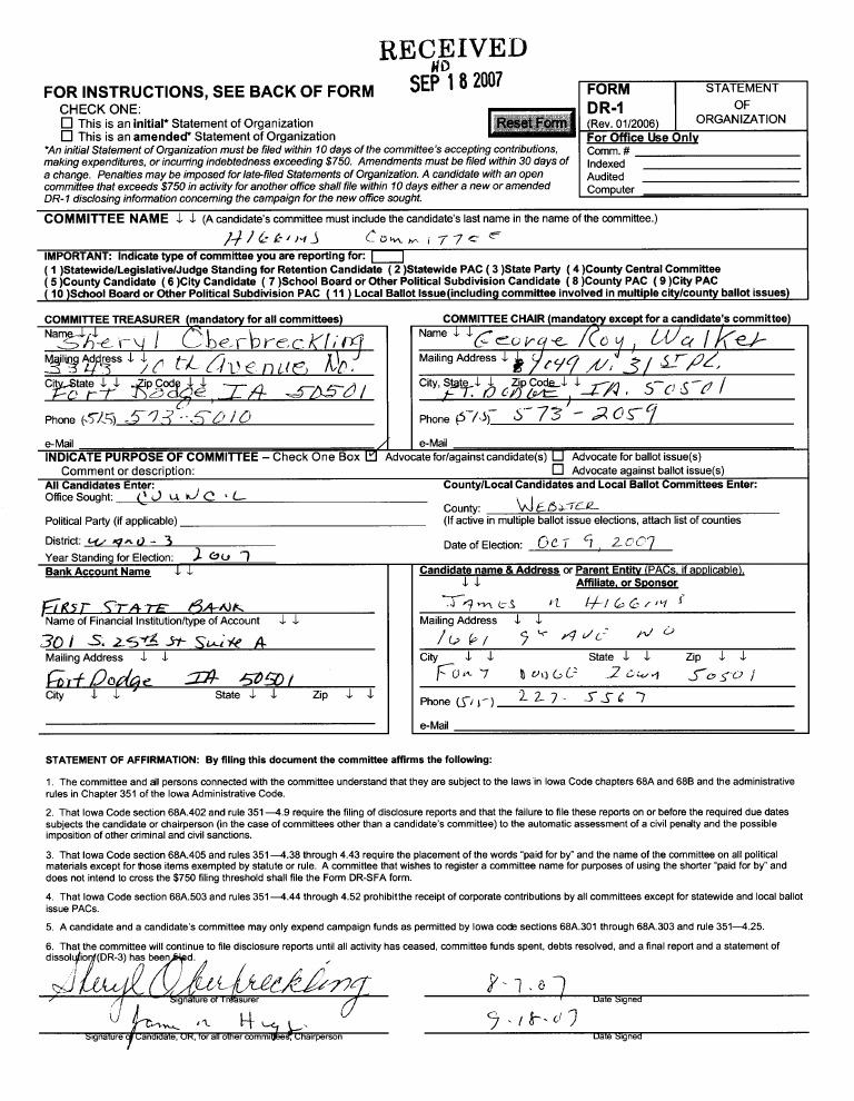 For Instructions, See Back of Form DR-1: REC ®ived SEP 18 2007 | PDF ...
