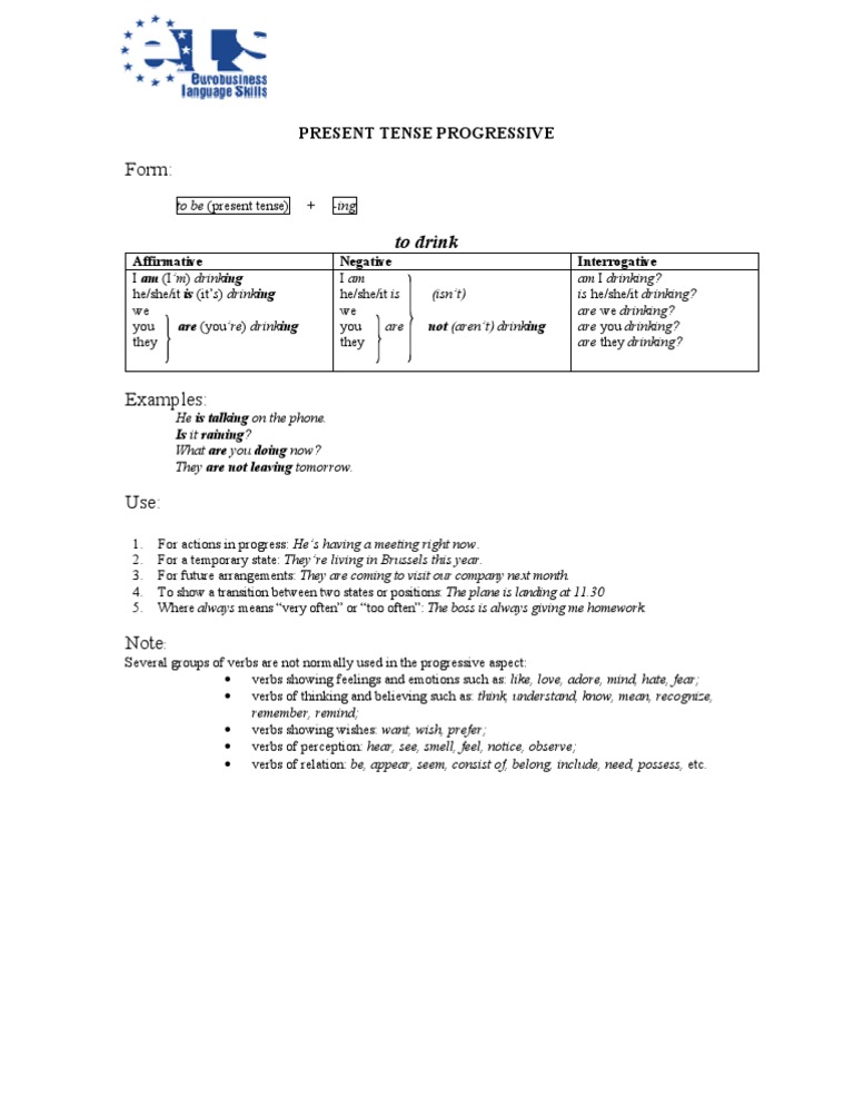 Present Tense Progressive Guide | PDF