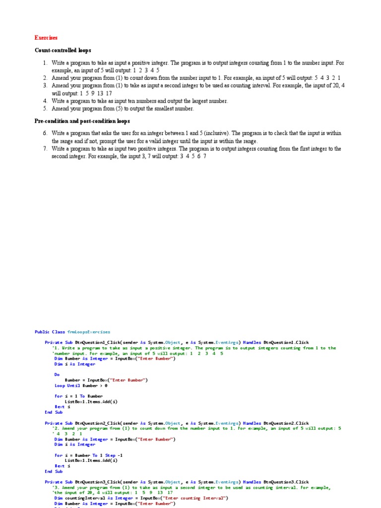 Count-Controlled Loops: Exercises | PDF | Software Engineering ...