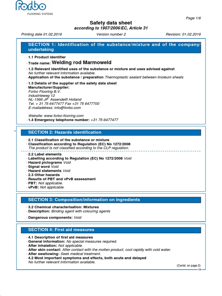 MSDS Welding Rod Marmoweld (GB) PDF Dangerous Goods Safety