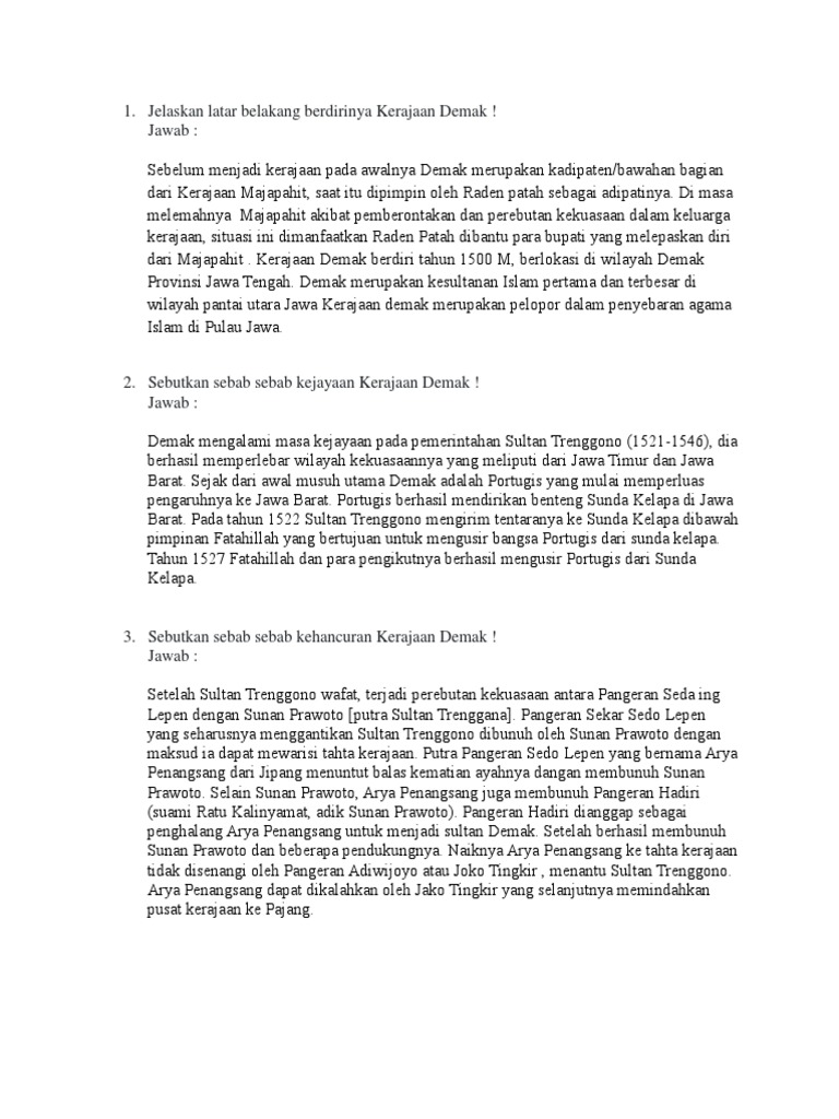 Jelaskan Latar Belakang Berdirinya Kerajaan Demak PDF