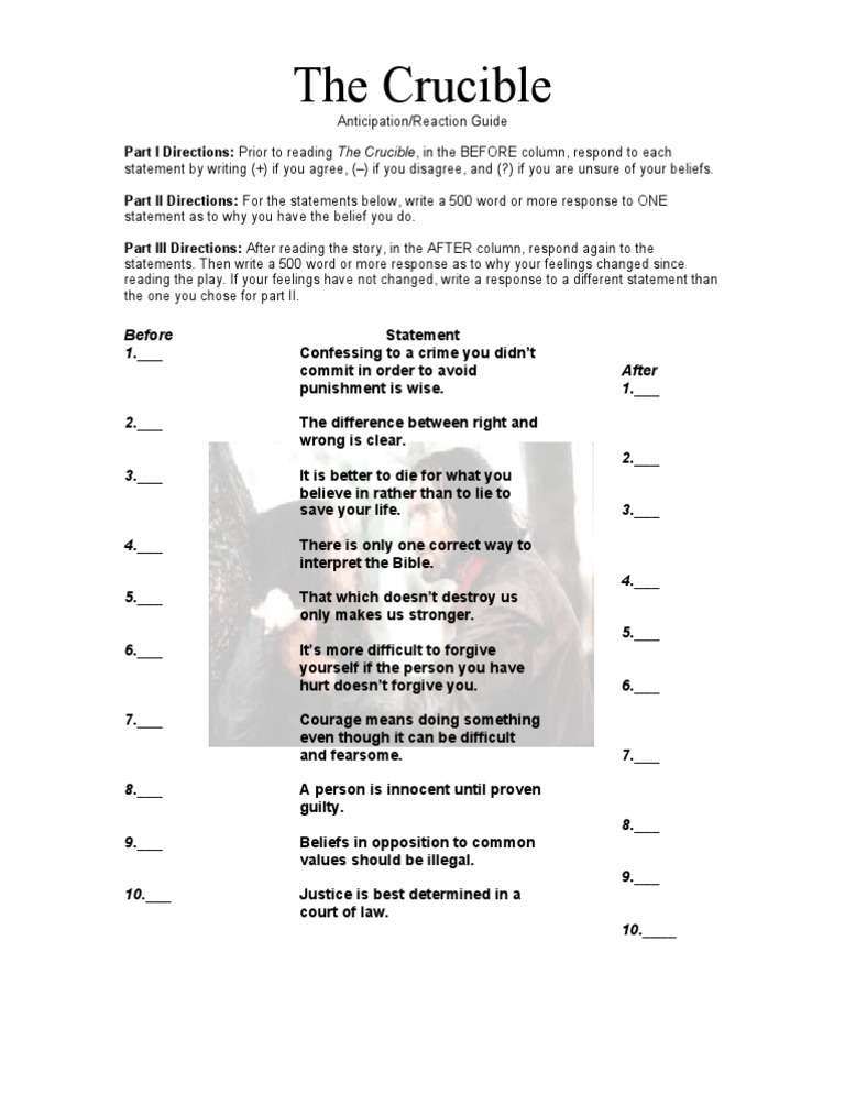 The Crucible Anticipation Reaction Guide Virtue Crime Violence