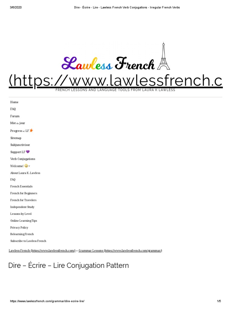 Dire - Écrire - Lire - Lawless French Verb Conjugations - Irregular French  Verbs, PDF, French Conjugation
