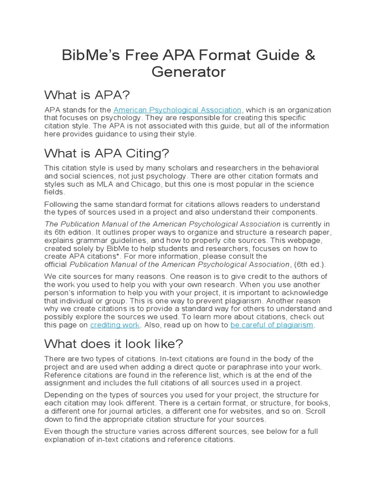Bibme'S Free Apa Format Guide & Generator | PDF | Citation | Digital ...
