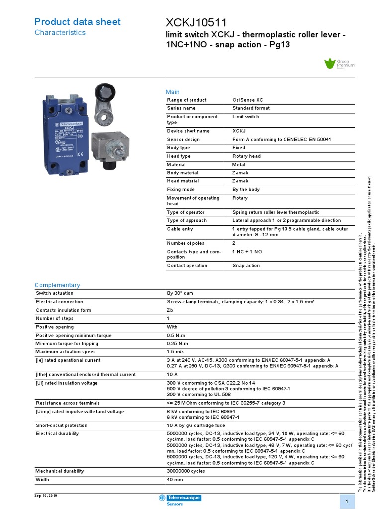 Schneider XCKJ10511 Finecorsa Elettromeccanico Bianco – Interruttore Di Posizione Per Automazione Industriale, Elevata Precisione E Affidabilità