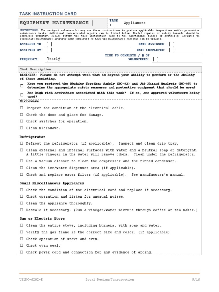 Equipment Maintenance Task Instructions | PDF | Home Appliance ...