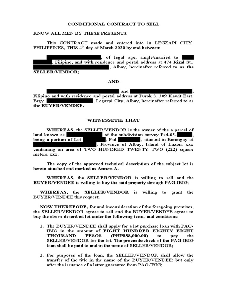 Conditional Contract to Sell Property | PDF | Civil Law (Common Law ...