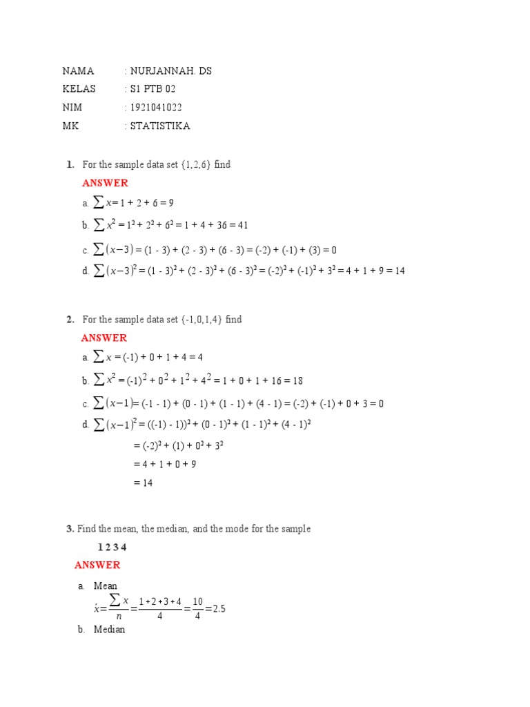 Statistics Exercises for Students | PDF | Mode (Statistics) | Mean