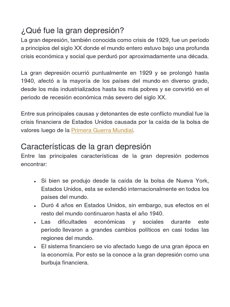 Causas y consecuencias de la Gran Depresión | PDF | Gran depresion ...