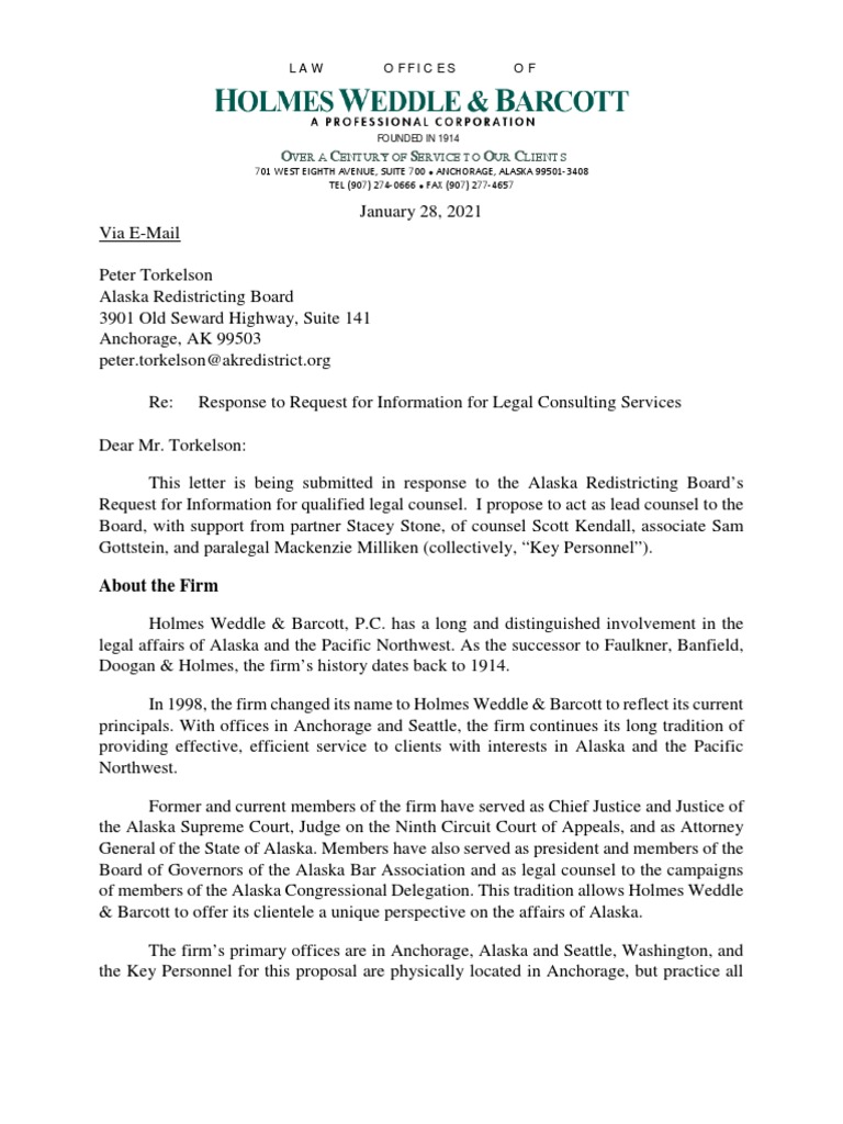 Holmes Weddle Barcott Proposal To The Alaska Redistricting Board PDF