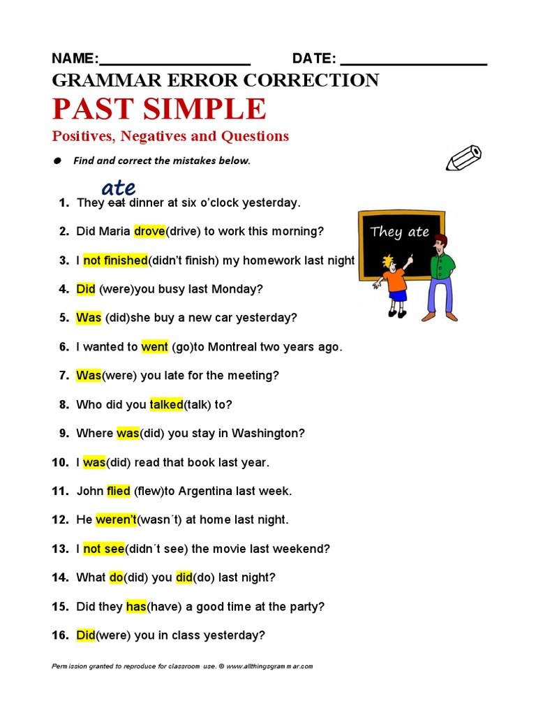 Past Simple Grammar Error Correction | PDF | Language Arts & Discipline