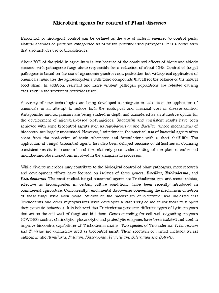 Microbial Biocontrol Agents for Plants | PDF | Biological Pest Control ...