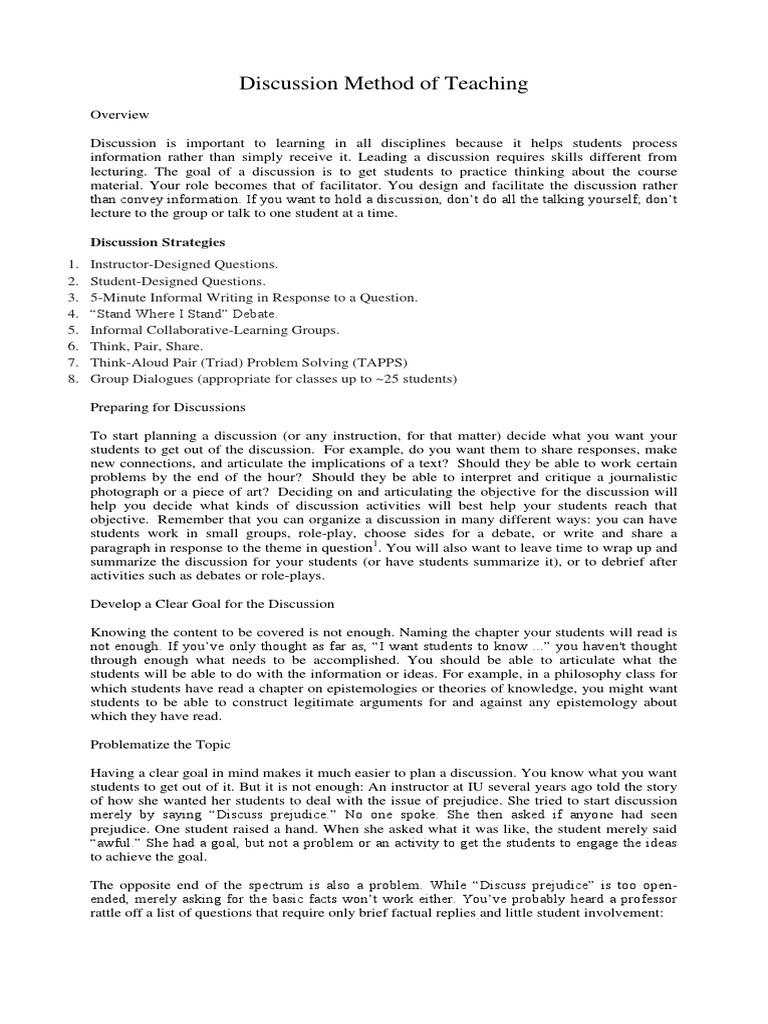 Discussion Method of Teaching PDF Idea Epistemology