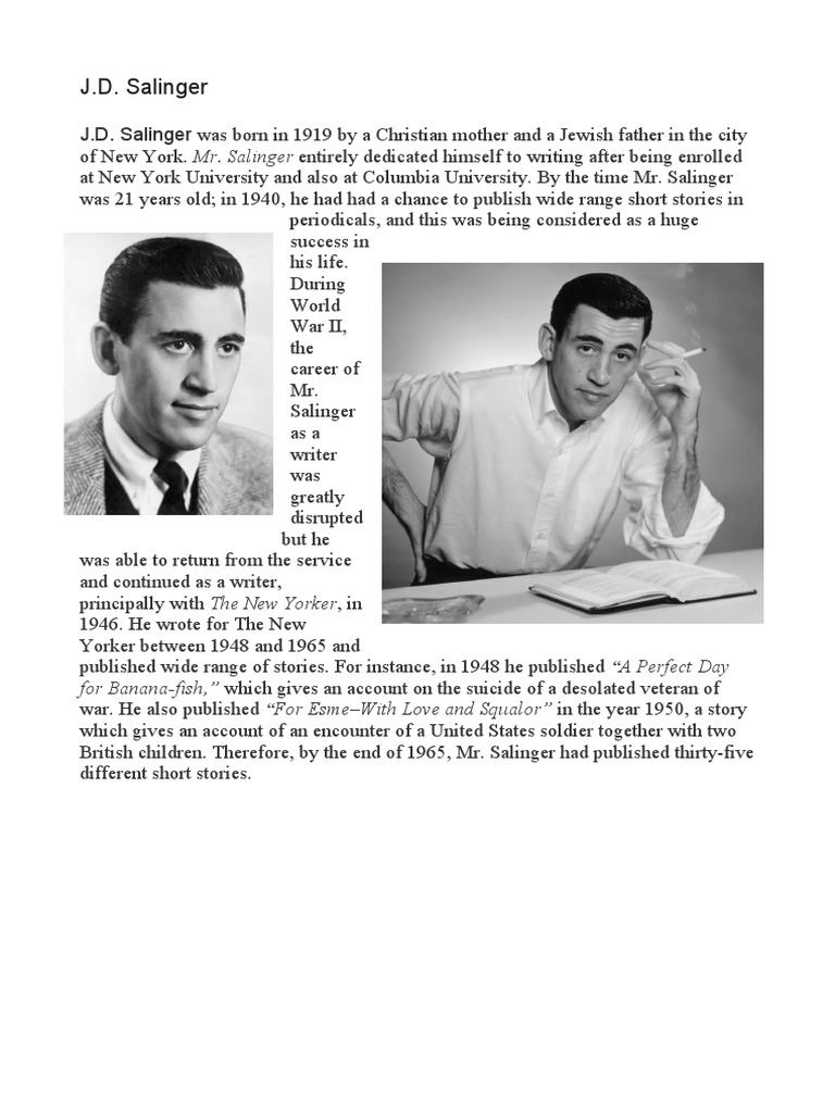 J.D. Salinger For BananaFish," Which Gives An Account On The Suicide