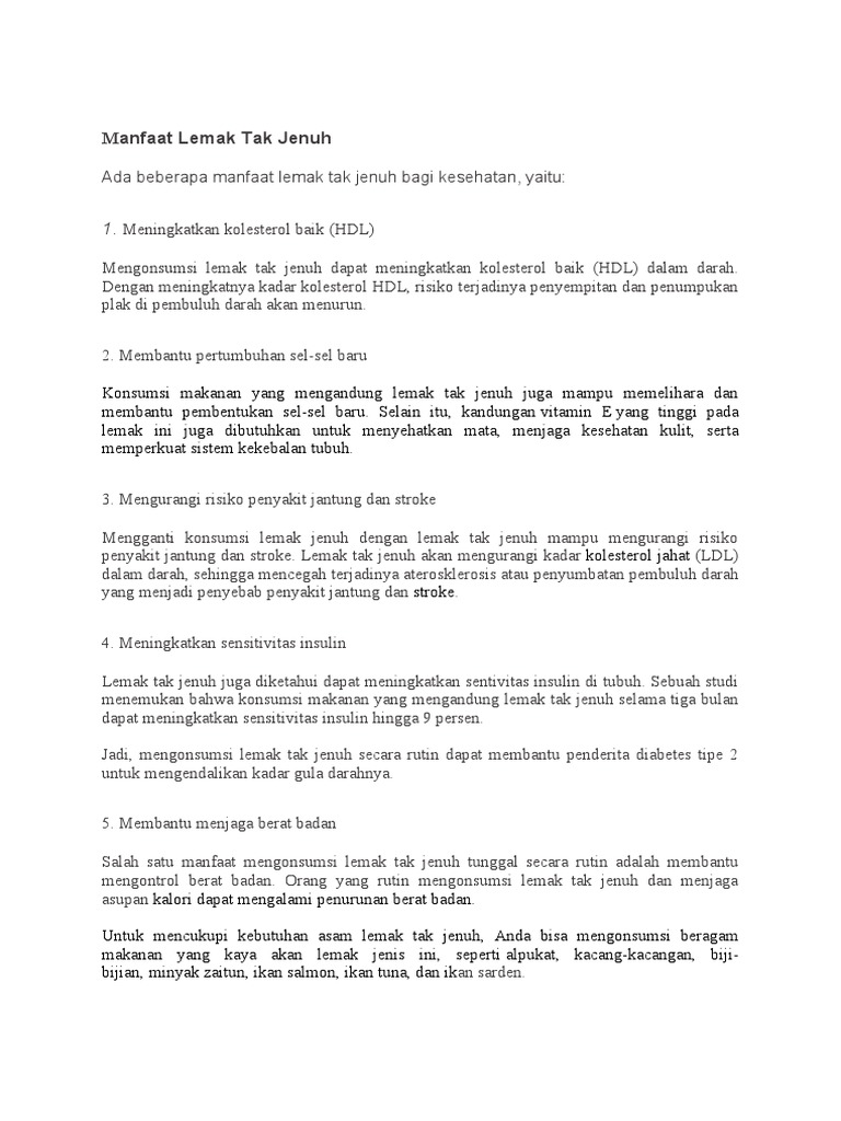 Manfaat Lemak Jenuh & Tak Jenuh | PDF