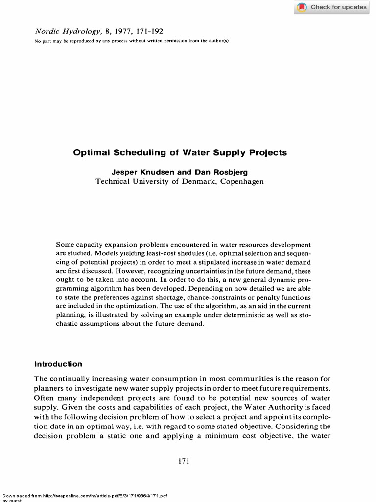 Optimal Water Supply Project Scheduling | PDF | Dynamic Programming ...