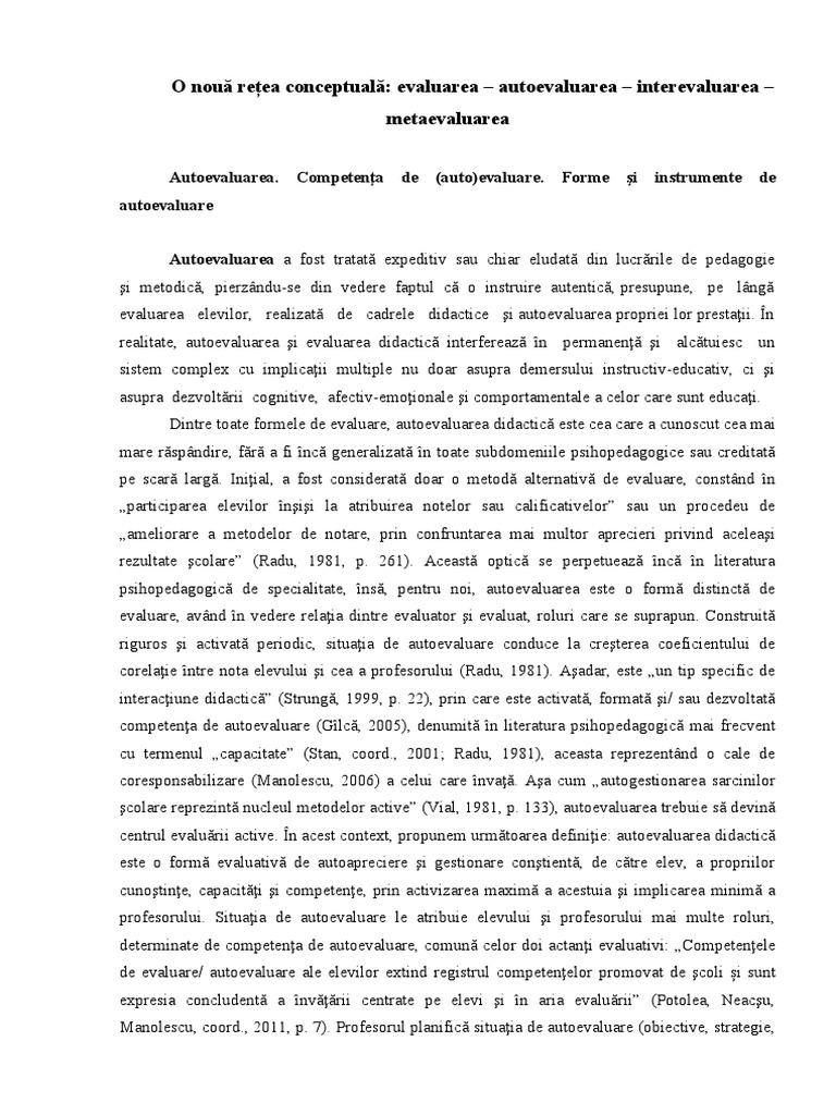 Autoevaluare, Interevaluare, Metaevaluare | PDF