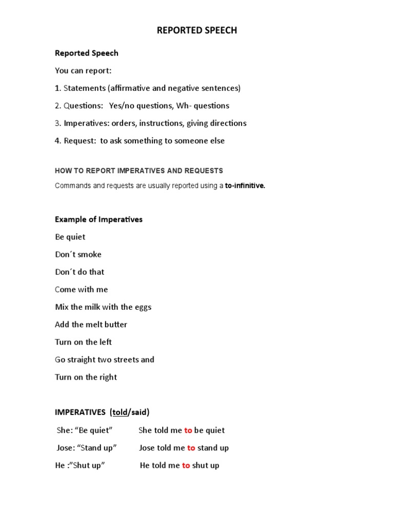 Reported Speech Imperatives and Requests | PDF | Language Arts & Discipline