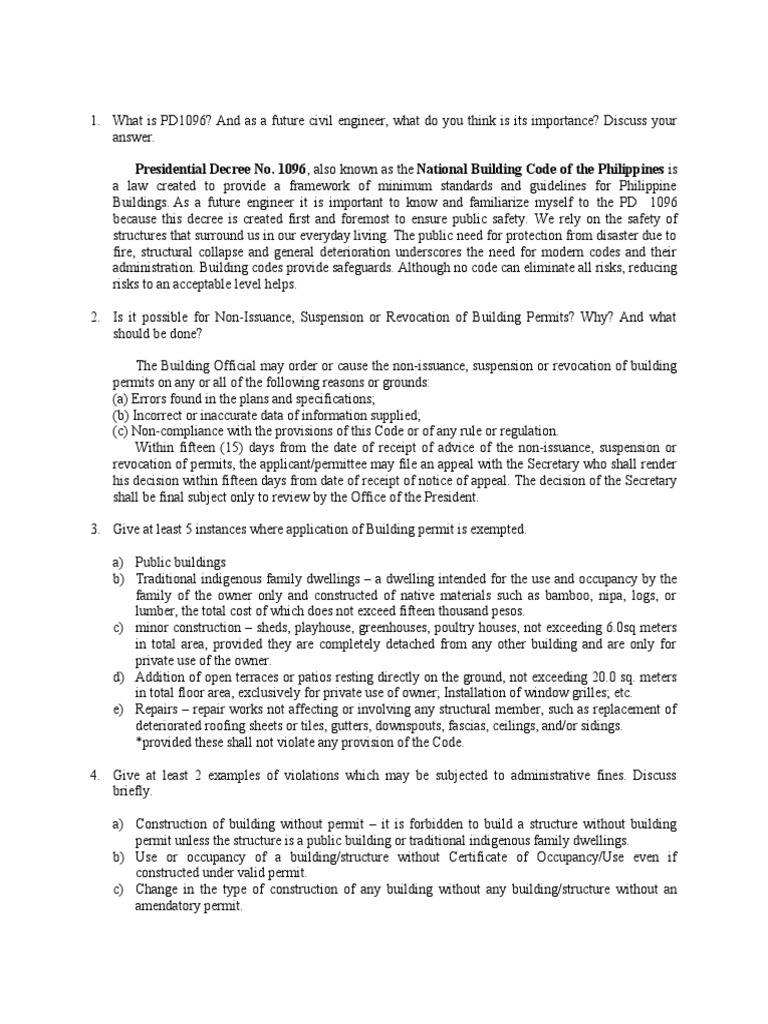 Presidential decree no 1096 also known as the national building code