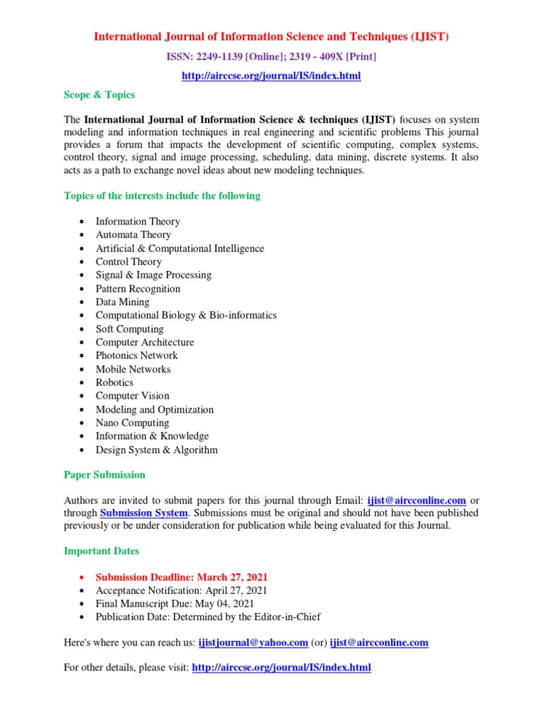 International Journal of Information Sciences and Techniques (IJIST ...