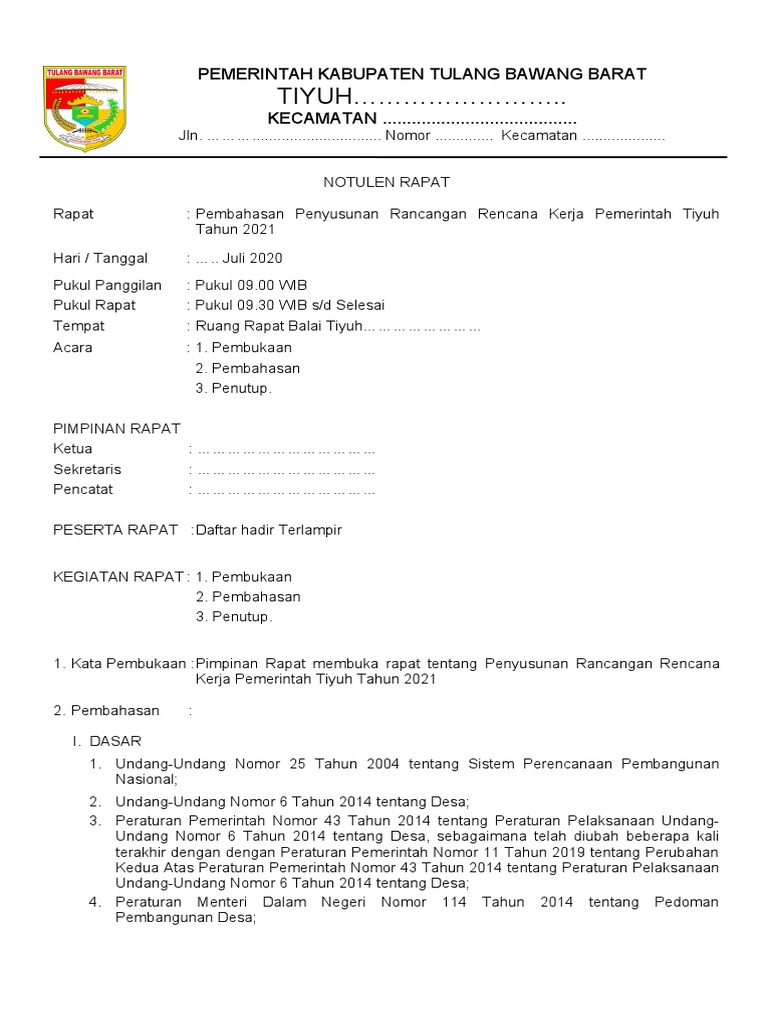 Notulen Rapat Penyusunan RKP Desa | PDF