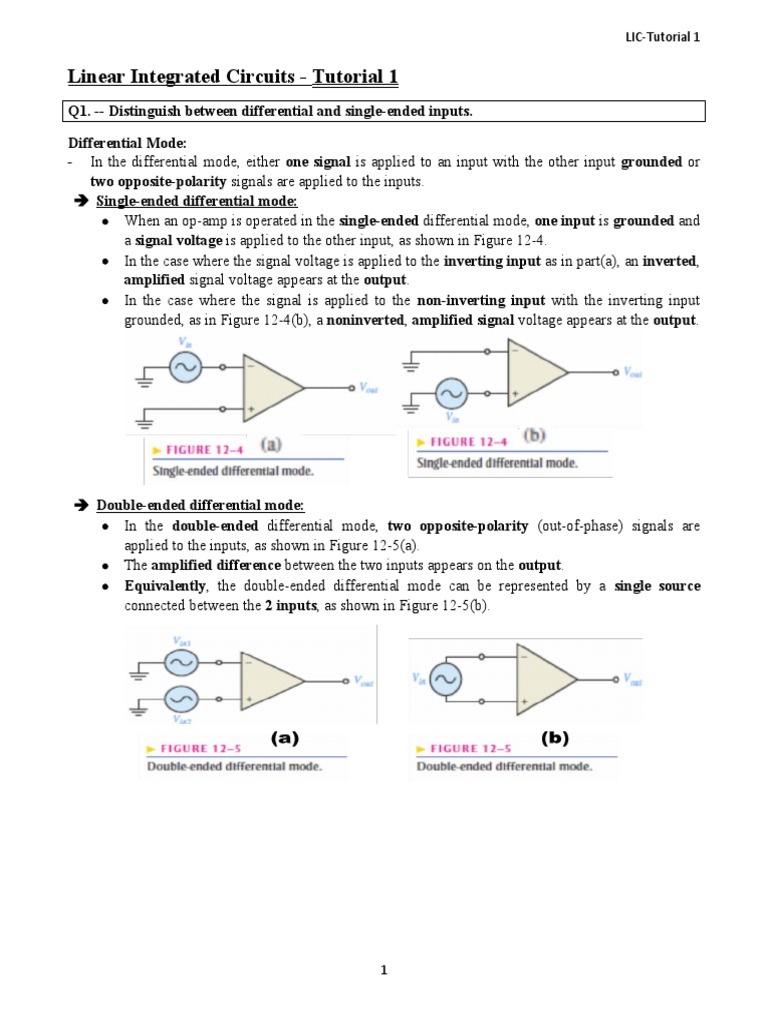 Linear Integrated Circuits Tutorial 1 PDF
