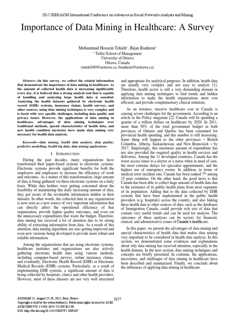 Importance of Data Mining in Healthcare A Survey | PDF | Electronic ...