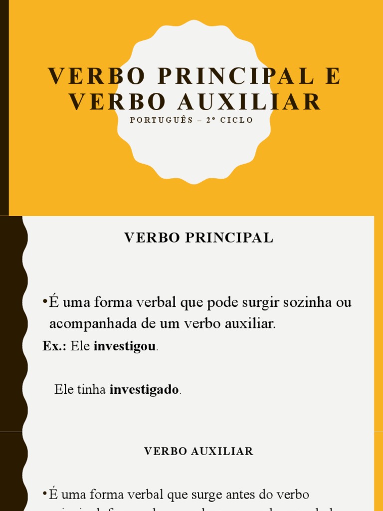 Verbos Auxiliares e Principais: 5º Ano | PDF | Artes Linguísticas e ...