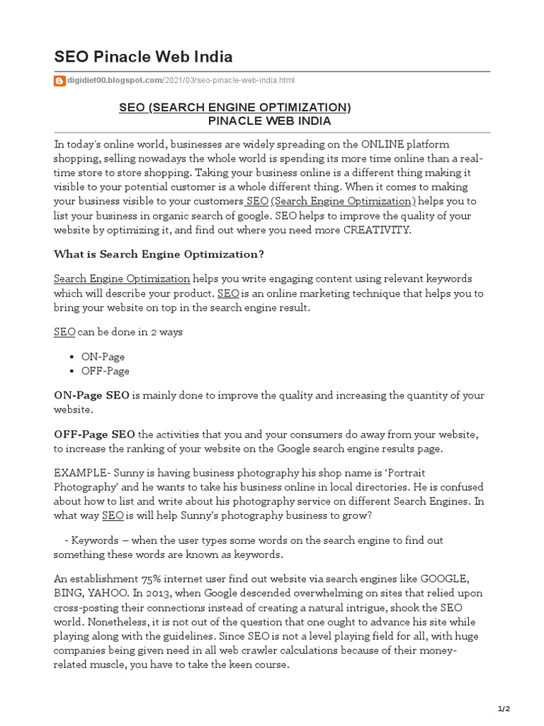 Seo Pinacle Web India Pdf Search Engine Optimization Internet Search