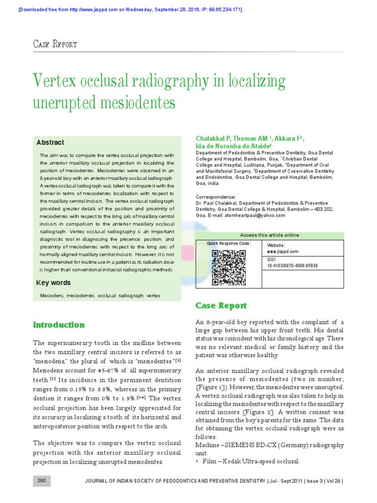 Vertex Occlusal Radiography in Localizing Unerupte | PDF | Radiography ...