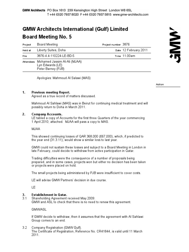 Board Meeting Example | PDF | Qatar | Doha