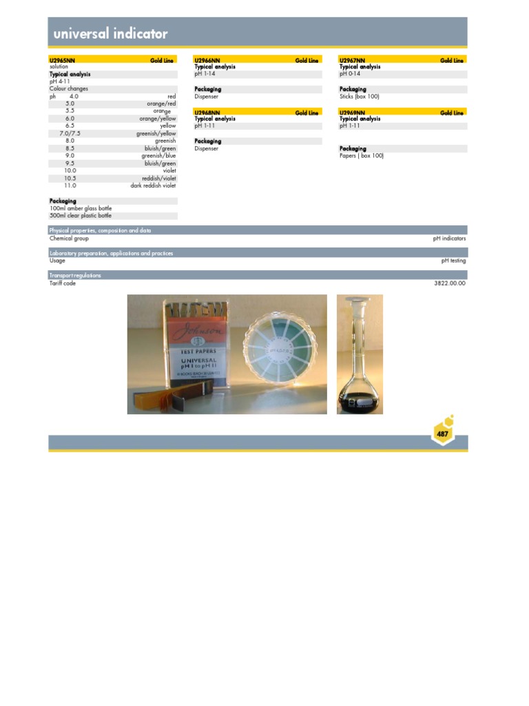Universal Indicator: Physical Properties, Composition and Data | PDF