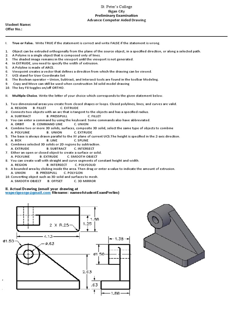CAD Exam: Advanced Drawing Concepts | PDF | 3 D Computer Graphics | Area