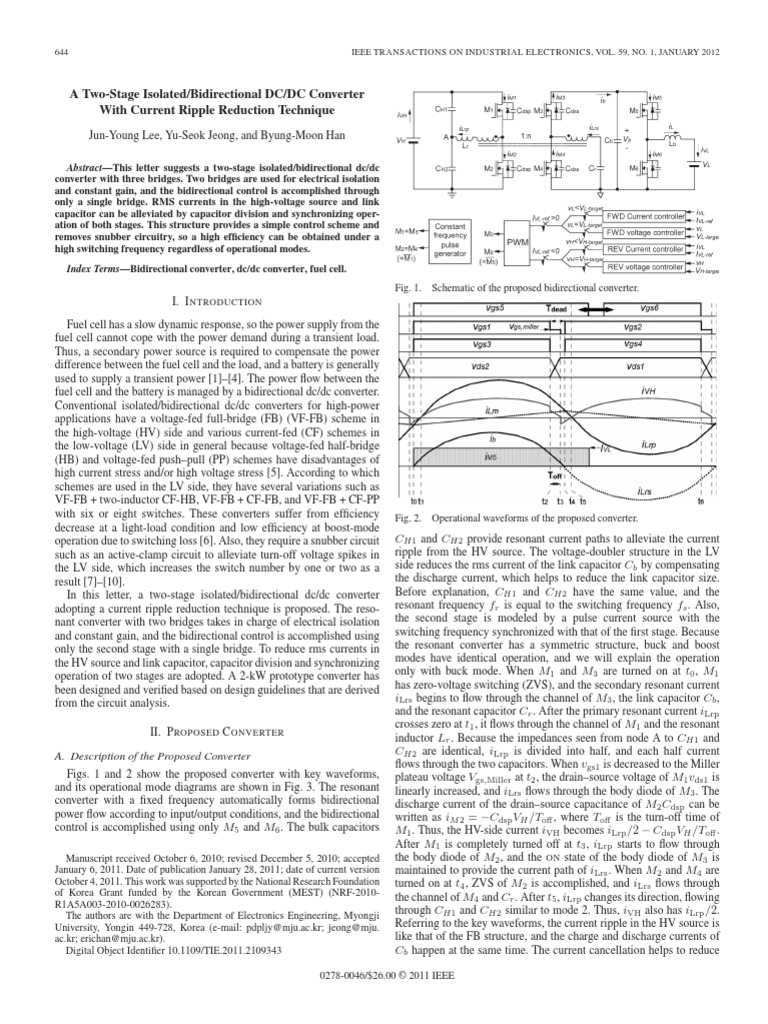 A Two-Stage Isolated/Bidirectional DC/DC Converter With Current Ripple ...