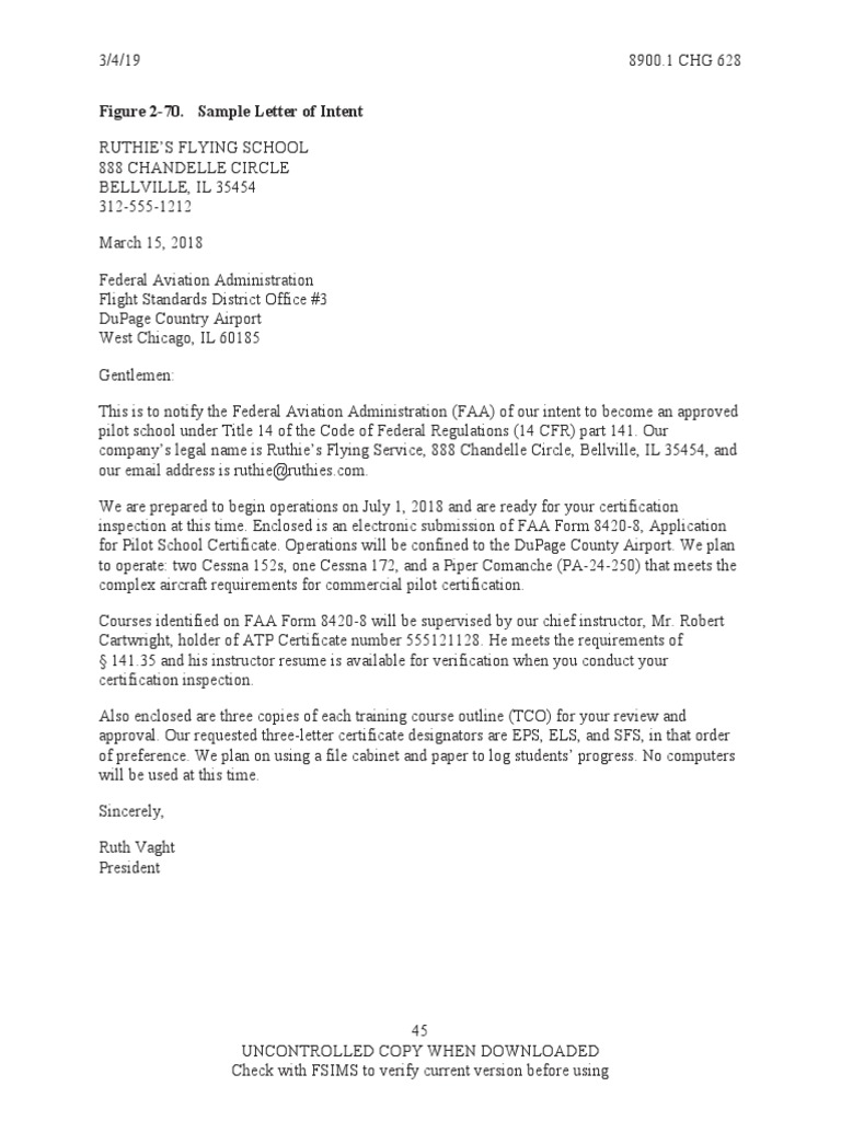 Sample Letter of Intent for FAA Approval | PDF | Business | Computers