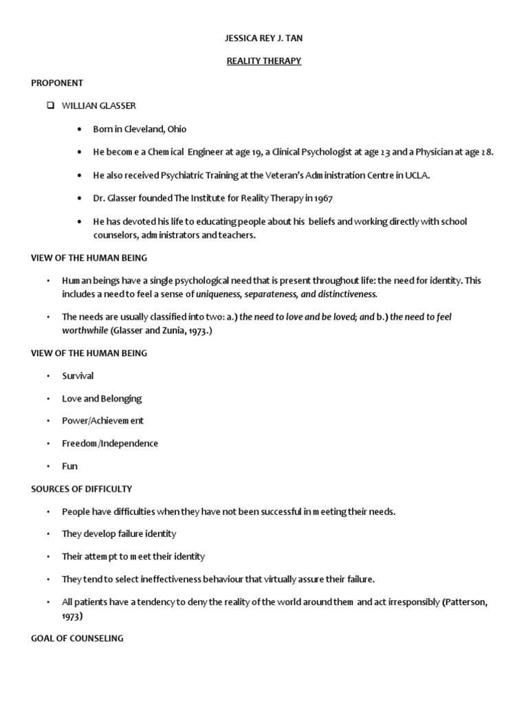 Overview of Reality Therapy Principles | PDF | Therapy | Psychotherapy