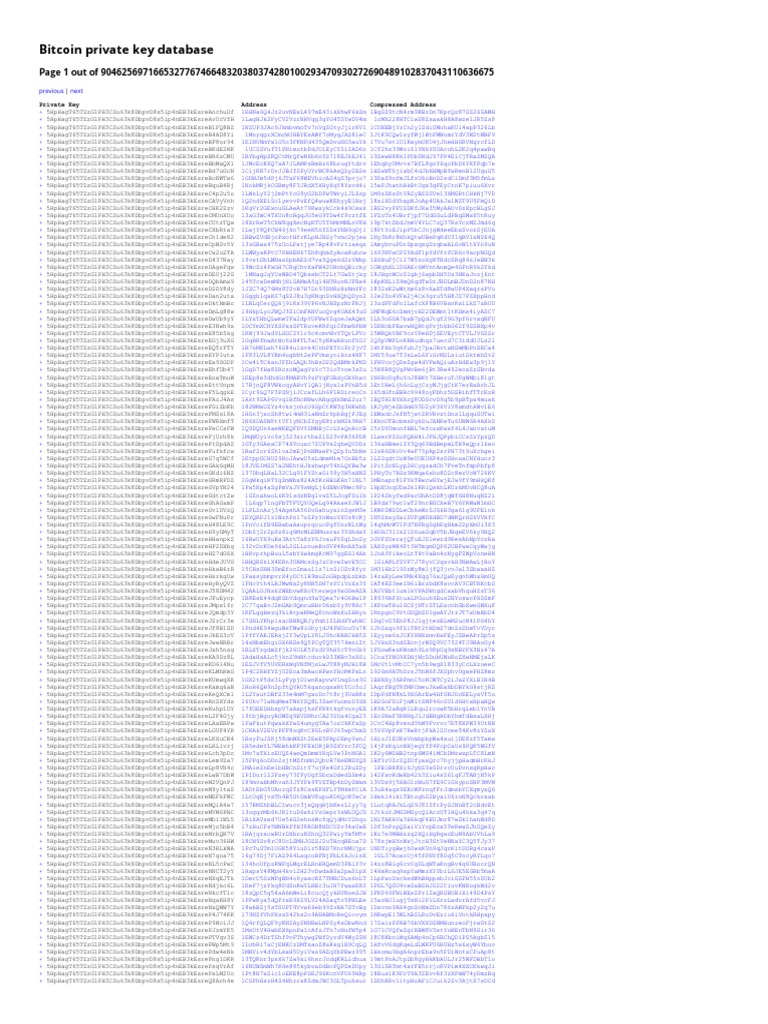 Bitcoin Private Key Database: Page 1 Out of 43110636675 | PDF | Computing |  Business