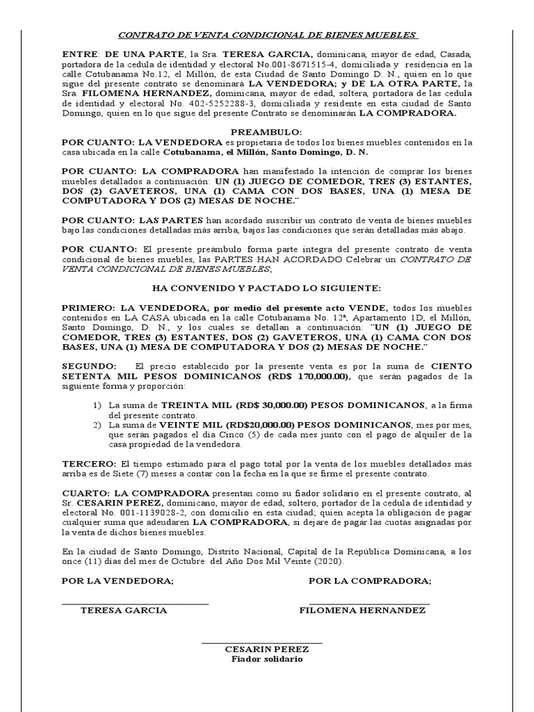 CONTRATO DE VENTA CONDICIONAL DE BIENES MUEBLES LUCIA GERALDO