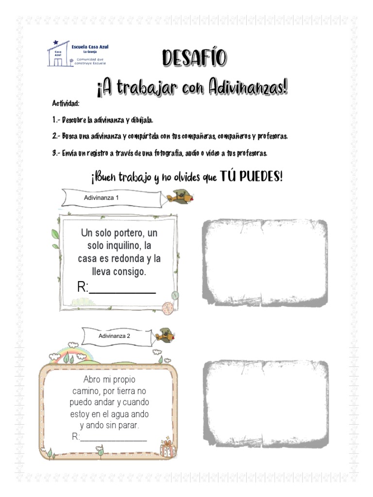 Actividades de Adivinanzas para Niños | PDF