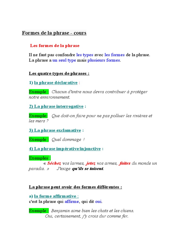 C est Quoi Une Phrase Affirmative LES FORMES DES PHRASES (AutoRecovered) | PDF | Phrase | Verbe