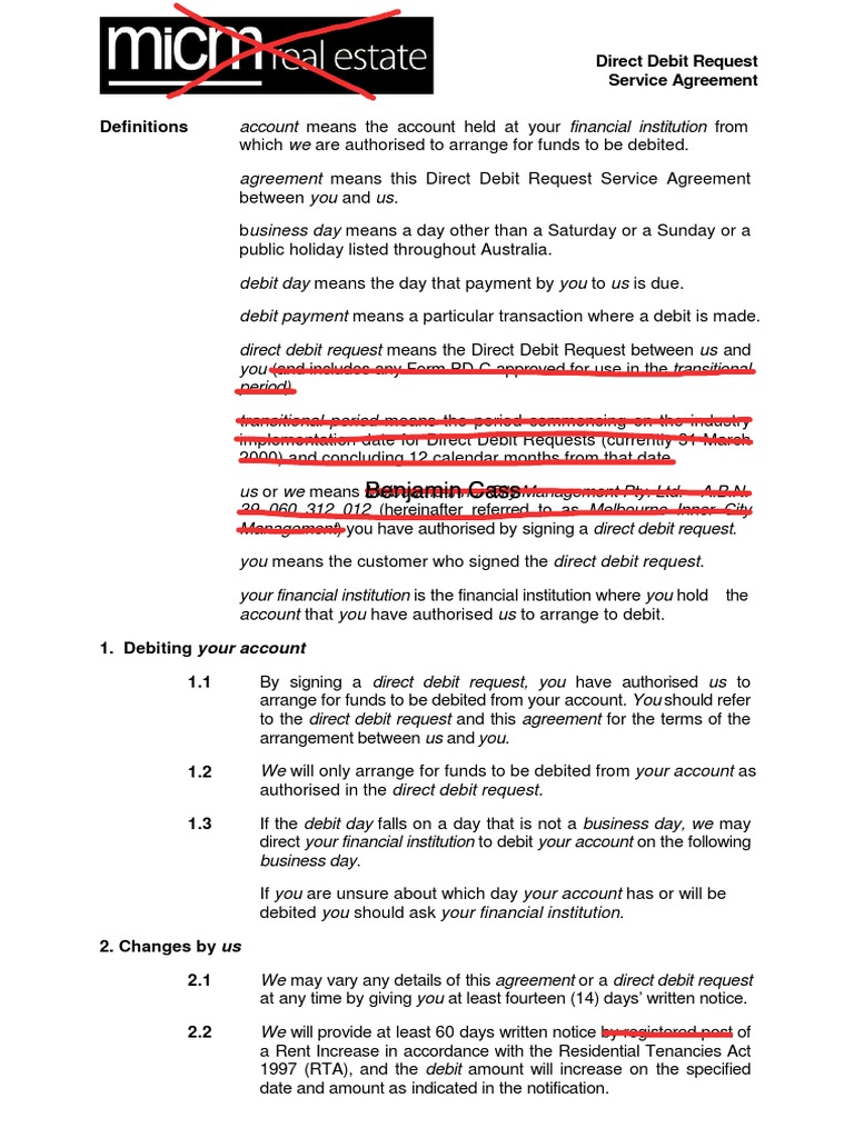 pmc06 Direct Debit Request Form With Terms and Conditions Download
