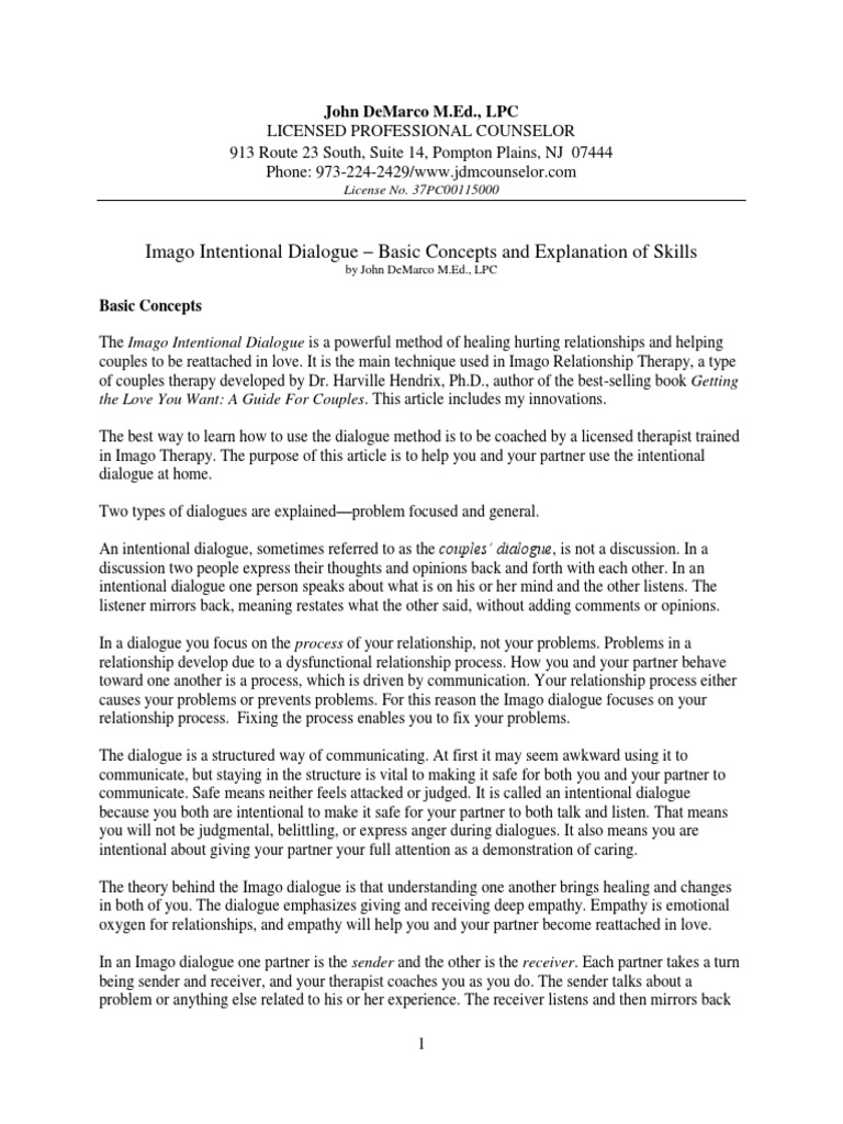 Imago Intentional Dialogue Guide | PDF | Anger | Empathy