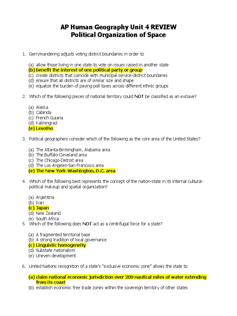 AP Human Geography Unit 4 Review | PDF | Nation State | Canada