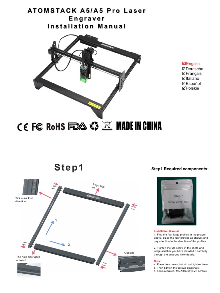 AtomStack A5-A5 Pro Engraver Installation Manual, PDF, Screw