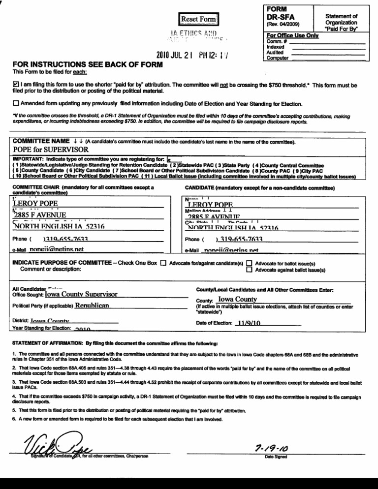 Iowa Political Committee Registration Form | PDF
