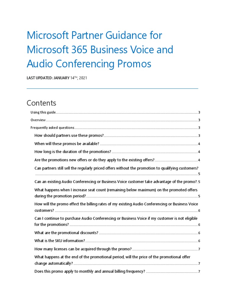 Partner Promo FAQ Microsoft 365 Business Voice and Audio Conferencing
