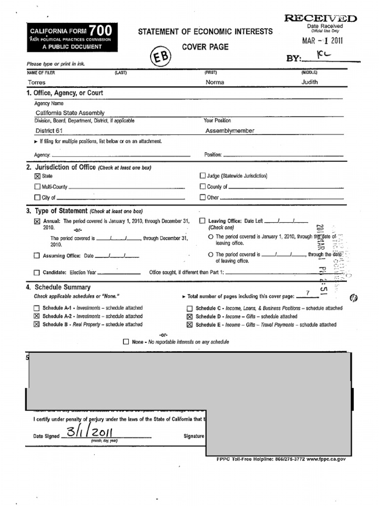 California Form 700 Economic Interests | PDF | 501(C) Organization | Loans