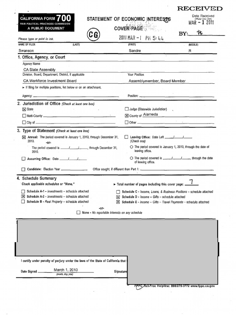 California Form 700: Investment Disclosure | PDF | 501(C) Organization ...