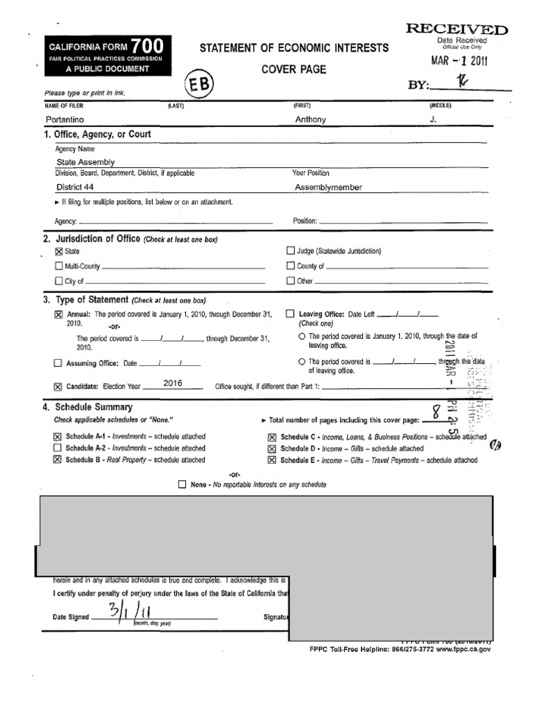 California Form 700 Economic Interests | PDF | Loans | Debt